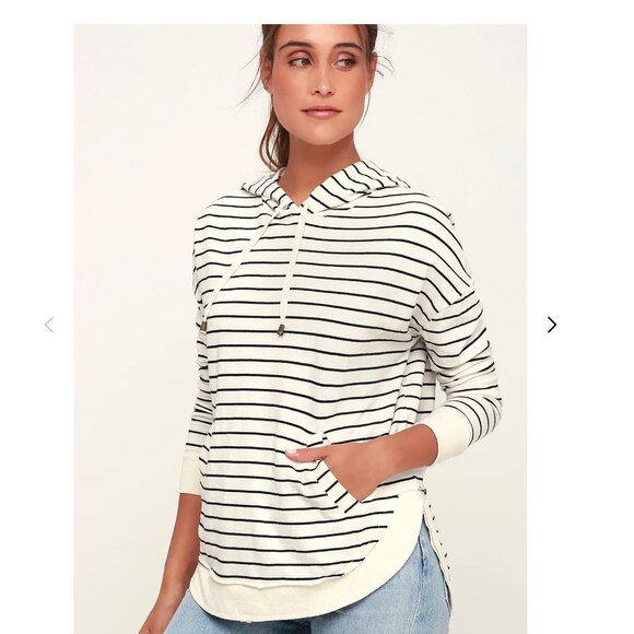 Z Supply Dakota Ivory Striped Pull-Over Hoodie Size Small Preppy Casual Comfy - Picture 1 of 16
